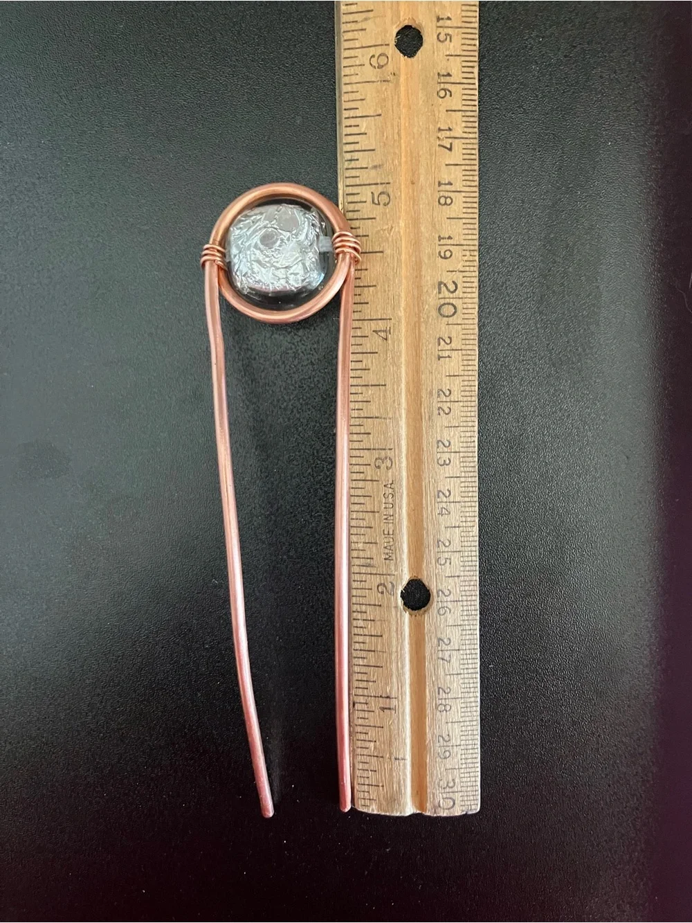 Copper Hair Fork with Vintage Glass Accent